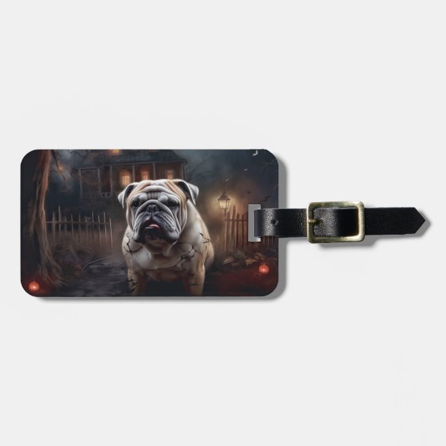 Bulldog Halloween Scary Bagagebricka (Horisontell Framsida)