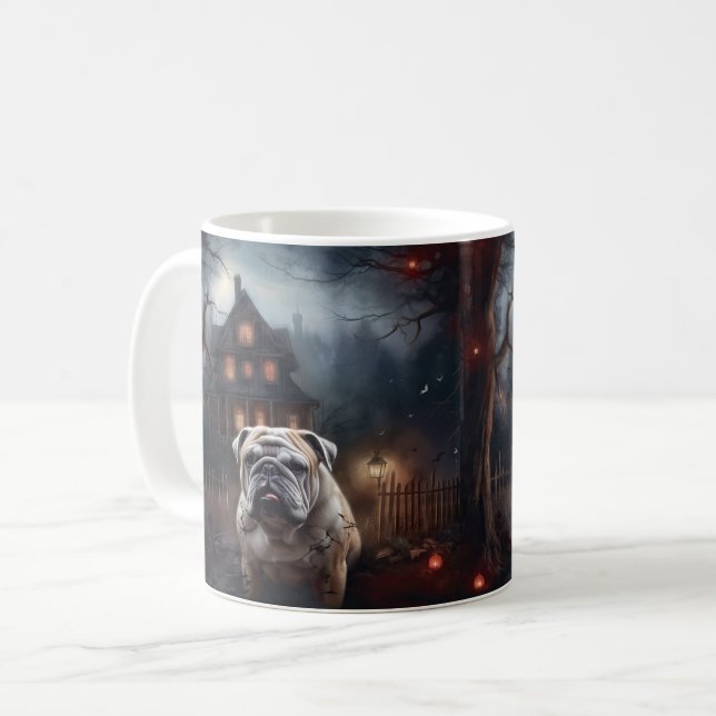 Bulldog Halloween Scary Kaffemugg (Framsida vänster)