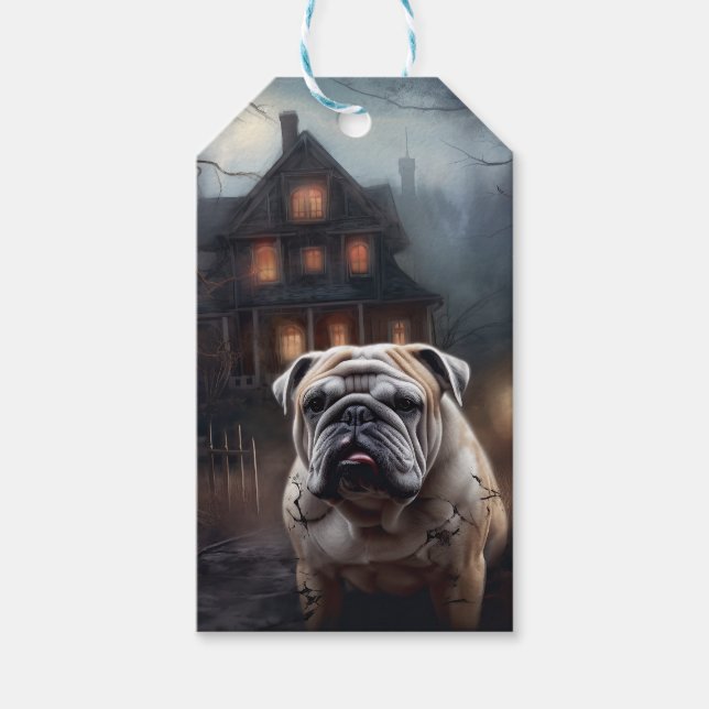 Bulldog Halloween Scary Presentetikett (Framsidan)