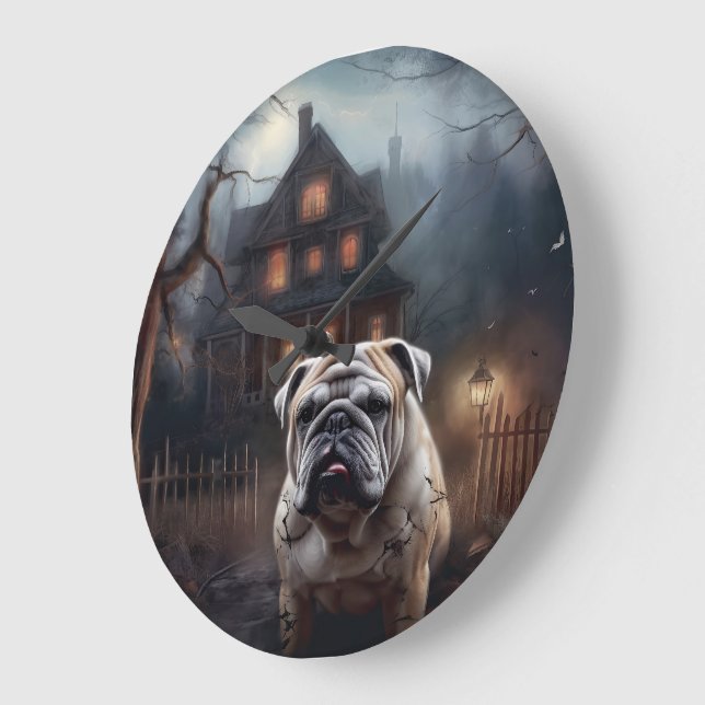 Bulldog Halloween Scary Stor Klocka (Vinkel)