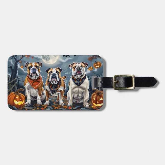 Bulldog Halloween Spooky Bagagebricka (Horisontell Framsida)