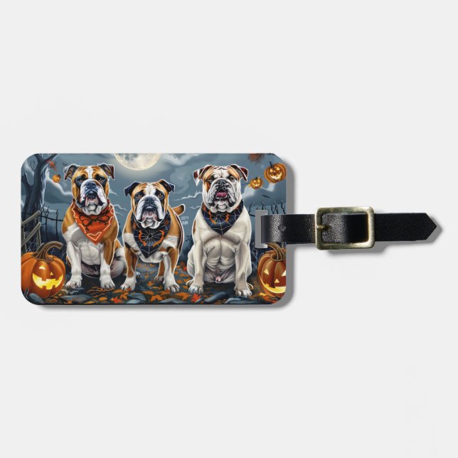 Bulldog Halloween Spooky Bagagebricka (Horisontell Framsida)