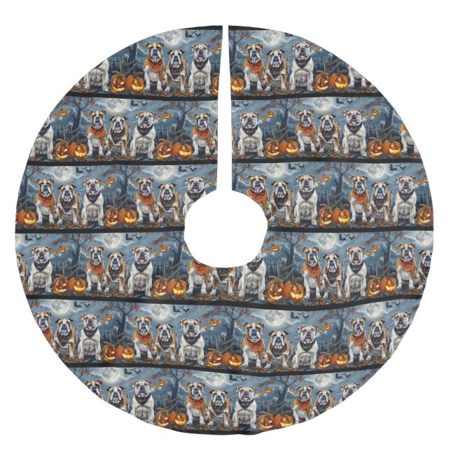 Bulldog Halloween Spooky Julgransmatta Borstad Polyester (Framsidan)