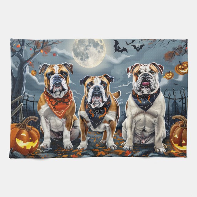 Bulldog Halloween Spooky Kökshandduk (Horisontell)