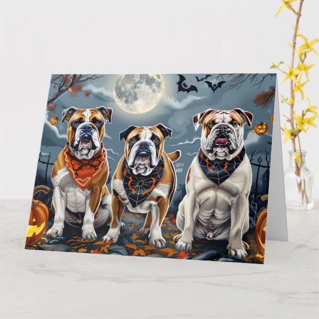 Bulldog Halloween Spooky Kort (Gul blomma)