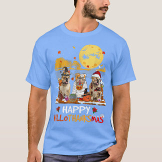 Bulldog Happy Hallothanksmas Halloween Thanksgivin T Shirt