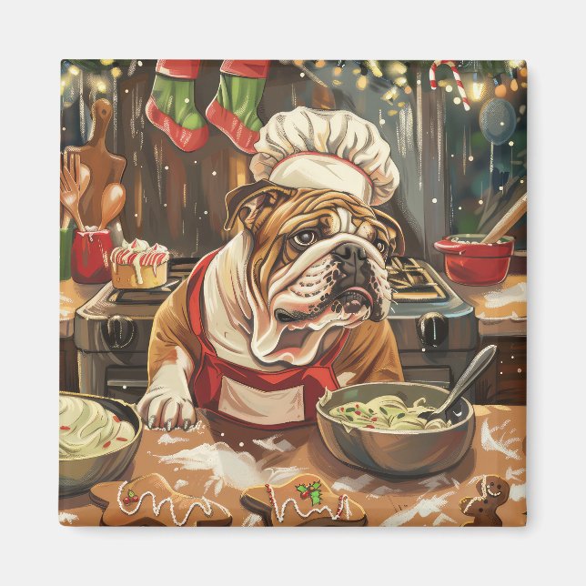 Bulldog Helgdag Baking: Festive God Jul Magnet (Framsidan)