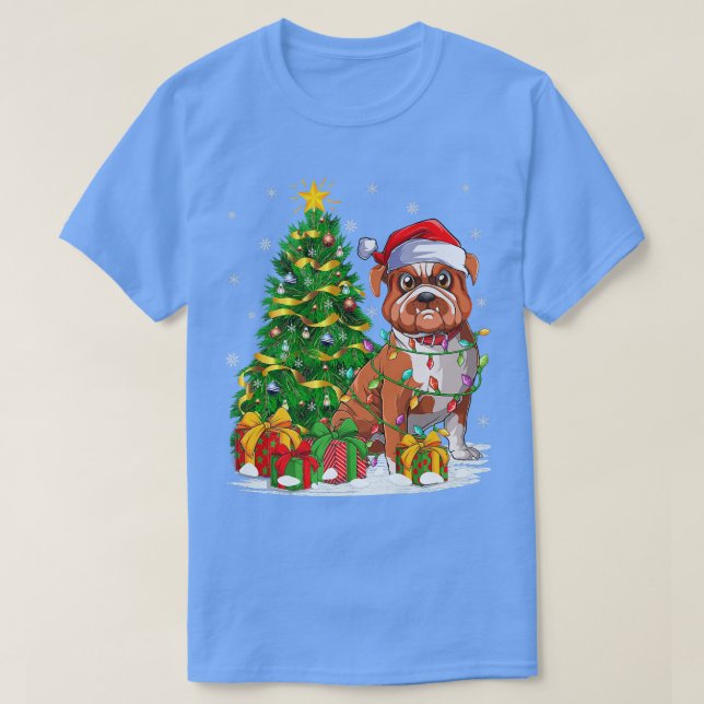 Bulldog Hund älskare Julafton Träd Santa Funny Bul T Shirt (Design framsida)