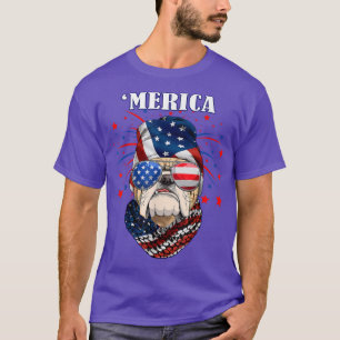 Bulldog Hund älskare USA flagga Merica Rött vitt b T Shirt