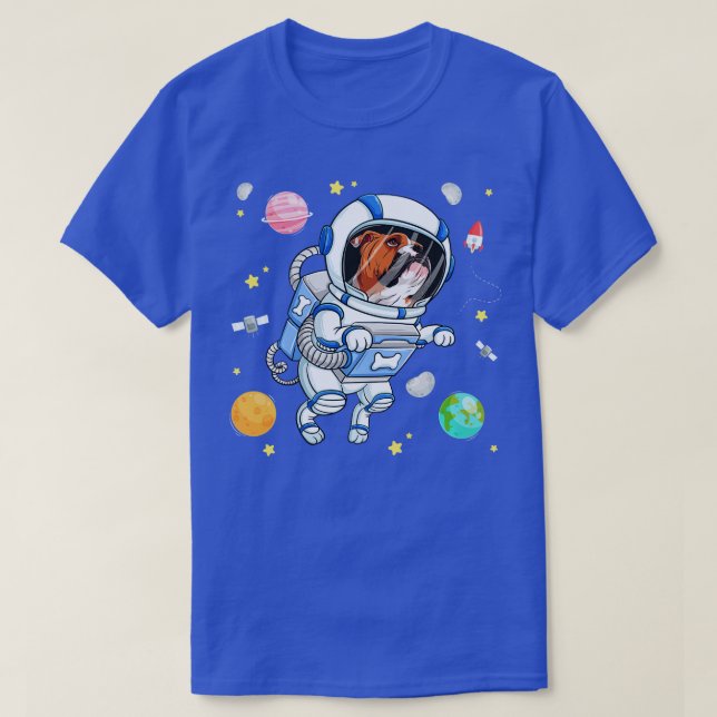 Bulldog Hund Astronaut in Space Galaxy Girls Boys  T Shirt (Design framsida)