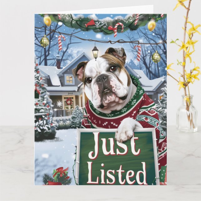 Bulldog Hund Festive Realtor jul Kort (Gul blomma)