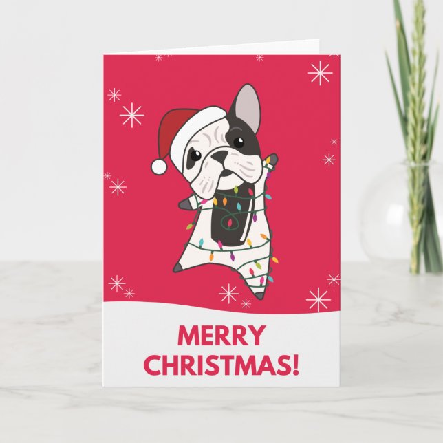 Bulldog Hund God Jul Vinterdjur Kort (Framsida)