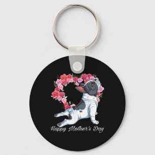 Bulldog Hund Heart Blommigt Lycklig Mors dag, gåvo Nyckelring