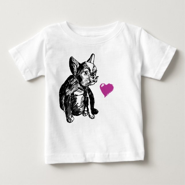 Bulldog Hund Heart Teckning Småbarn Pullover Hoodi Tee (Framsida)