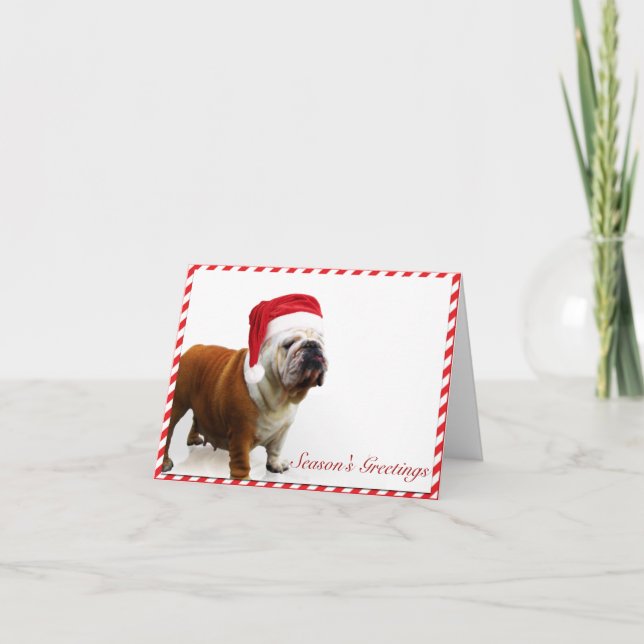 Bulldog Hund i julkort i Santa Hat Helgkort (Framsida)