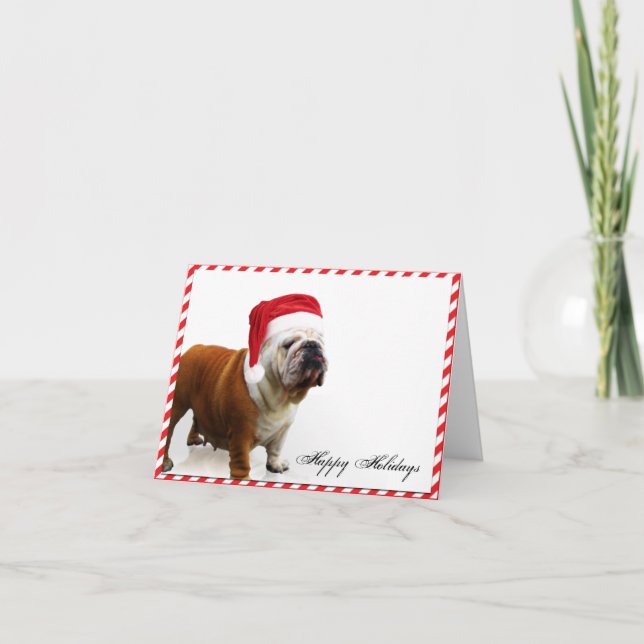 Bulldog Hund i julkort i Santa Hat Helgkort (Framsida)