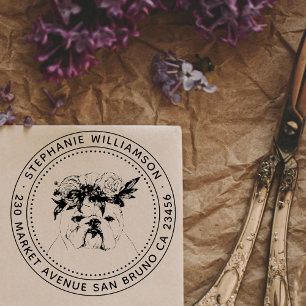 Bulldog Hund Illustration Namn & Returadress Självfärgande Stämpel