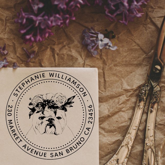 Bulldog Hund Illustration Namn & Returadress Självfärgande Stämpel (Skapare uppladdad)