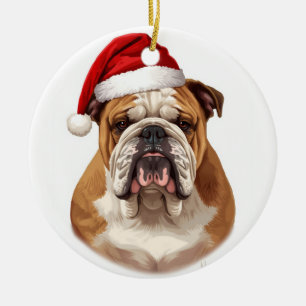 Bulldog Hund Julhatt God Jul Konst Julgransprydnad Keramik