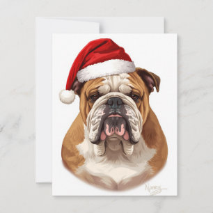 Bulldog Hund Julhatt God Jul Konst Julkort
