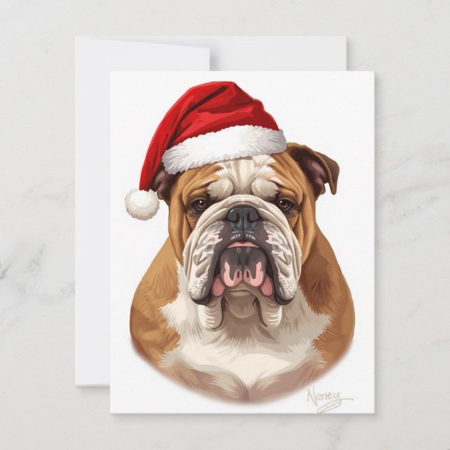 Bulldog Hund Julhatt God Jul Konst Julkort (Framsida)