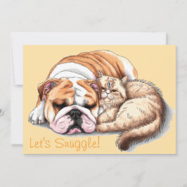 Bulldog Hund Katt Låter oss Kramas Hjärtan Julkort