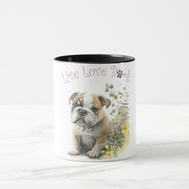 Bulldog Hund Mamma Blommig Mugg (Center)