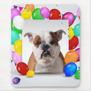 Bulldog Hund med färgglada ballonger Födelsedagste Musmatta