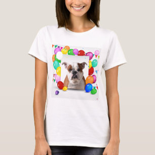Bulldog Hund med färgglada ballonger Födelsedagste Tee