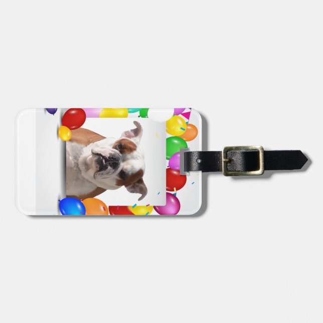 Bulldog-Hund med färgstarka bubblor Födelsedagstem Bagagebricka (Horisontell Framsida)