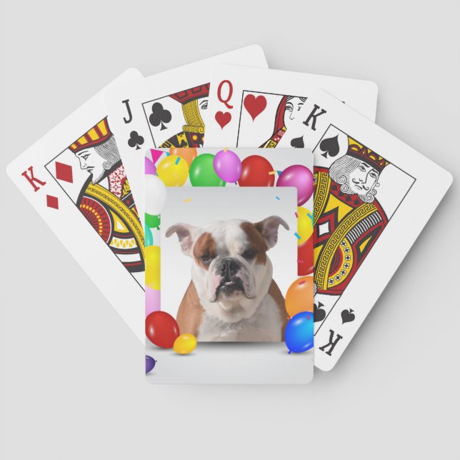 Bulldog-Hund med färgstarka bubblor Födelsedagstem Casinokort (Baksidan)