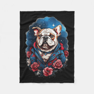 Bulldog Hund Old school Tattoo Stil Retro Vintage Fleecefilt