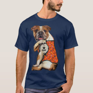 Bulldog Hund Tattoo I Kärlek Grandma Flower Mammor T Shirt