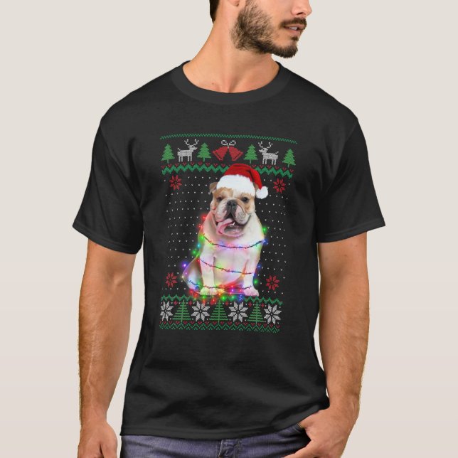 Bulldog Hund Ugly Sweater jul Puppy Hund Kärlek T Shirt (Framsida)