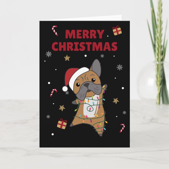 Bulldog Hunder Merry Christmas Vinter Djur Kort (Framsida)
