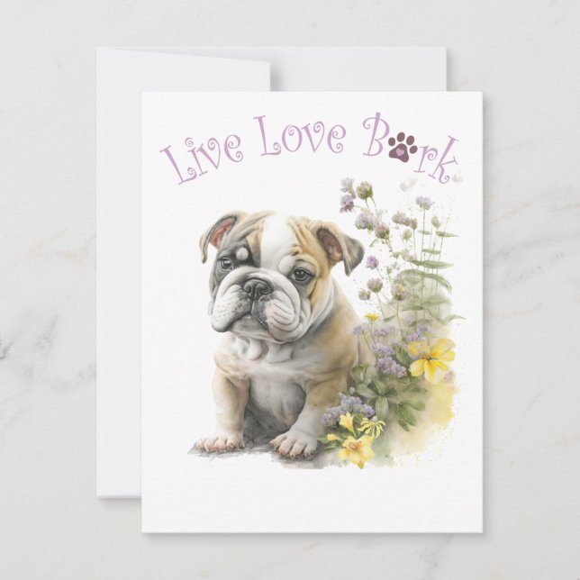 Bulldog Hundmamma Blommig Anteckningskort (Framsida)