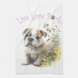 Bulldog Hundmamma Blommig Kökshandduk