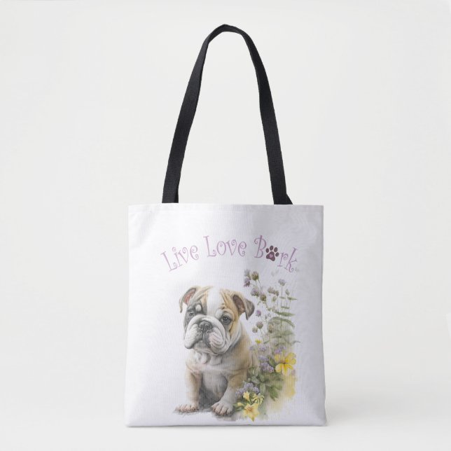 Bulldog Hundmamma Blommig Tygkasse (Framsida)