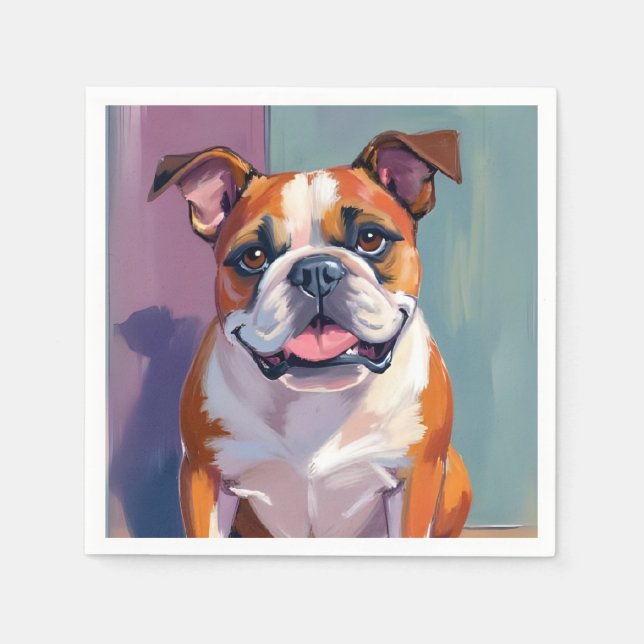 Bulldog Husdjur Målning Whimsical Watercolor Hund Pappersservett (Framsidan)