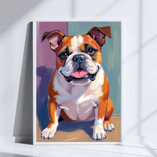 Bulldog Husdjur Målning Whimsical Watercolor Hund Poster
