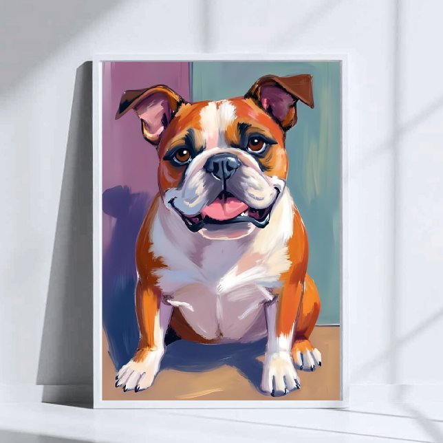 Bulldog Husdjur Målning Whimsical Watercolor Hund Poster (Skapare uppladdad)