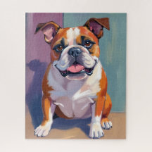 Bulldog Husdjur Målning Whimsical Watercolor Hund
