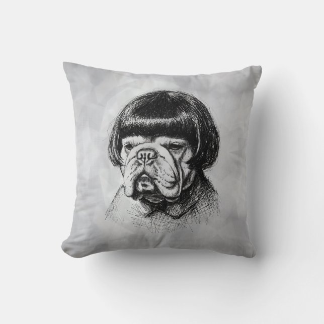 Bulldog I en peruk (stil 1) Fin konst Kudde (Framsida)