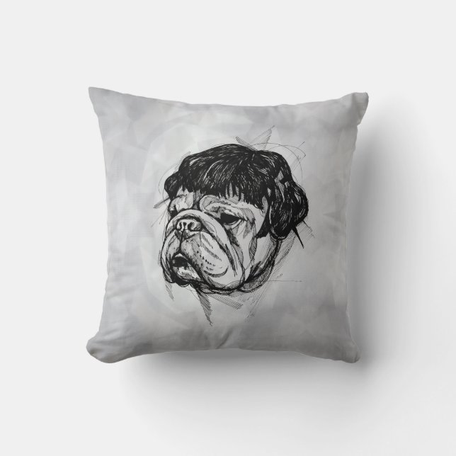 Bulldog I en peruk (stil 7) finkonst Kudde (Framsida)