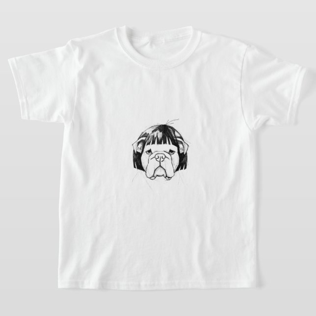 Bulldog I en peruk (stil 8) finkonst T Shirt (Laydown)