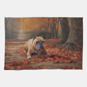 Bulldog i Höst löv Fall Inspire Kökshandduk
