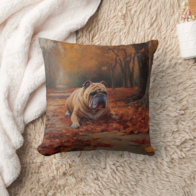 Bulldog i Höst löv Fall Inspire Kudde (Filt)
