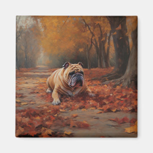Bulldog i Höst löv Fall Inspire Magnet