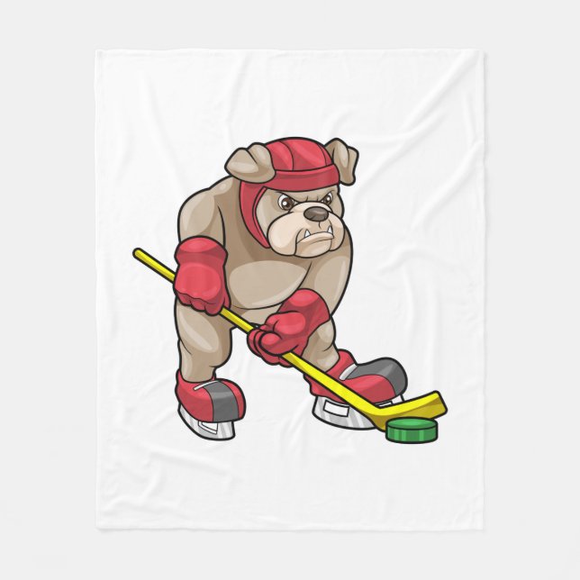Bulldog i Ice hockey med Hockey stick Fleecefilt (Framsidan)