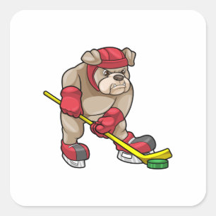 Bulldog i Ice hockey med Hockey stick Fyrkantigt Klistermärke
